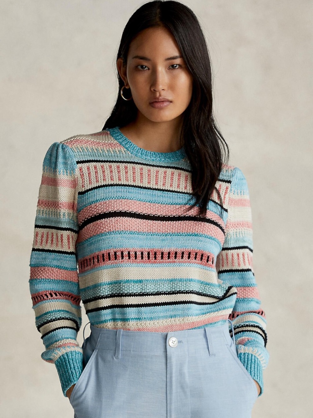 Polo Ralph Lauren Striped Cotton Linen Crewneck Sweater